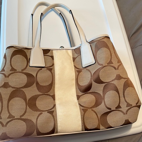 Coach Handbags - Coach Brown & Ivory Jacquard Monogram Shoulder Bag J0971-F13533